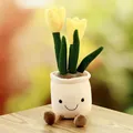 Cute yellow plush tulip in a smiley face pot, soft stuffed decorative plant for home - 35cm / Yellow
