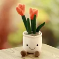 Cute tulip plush toy potted succulent plant with smiley face for home decoration - 35cm / Orange