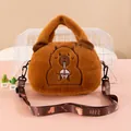 Cute cartoon capybara plush handbag featuring soft texture and custom printed strap - Capybara with Straw