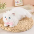 Detailed macro view of white fluffy Ragdoll cat plush toy with pink bow and blue eyes - White (With Sound) / 45cm (Small)