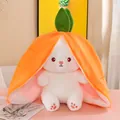 Adorable white bunny plush toy wearing a large orange carrot hood doll pillow - Carrot Transformation Rabbit / 25cm