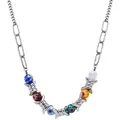 Hip hop style necklace with colorful glass beads and silver barbed wire elements on white background - Necklace / Multi-color Silver