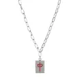 Collana a catena a graffetta argento con ciondolo Mahjong e carattere Zhong in strass - Ciondolo Mahjong Zhong Rosso (XL1568) / 45cm+5cm / Argento
