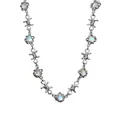 Punk style barbed wire choker necklace with iridescent moonstone pendants on white background - Necklace