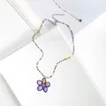 Handgefertigte bunte Glasperlenkette mit süßem blauem Doodle-Blumenanhänger - Marineblaue Blume Stil (XL1740) / Marineblau Blumen