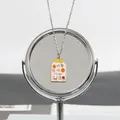 Titanium-Stahl-Halskette mit süßem Hasen- und Persimone-Emaille-Anhänger-Schmuck - Khaki-Frucht / Rosa