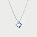 Geometric interlocking square pendant necklace in silver and blue titanium steel - Triple Ring Geometric / Blue Square