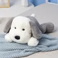 Adorable plush puppy dog in prone pose, soft grey and white fluffy sleeping pillow - Gray / 65cm