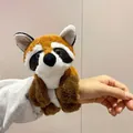 Detail of a cute plush raccoon slap bracelet worn on a wrist, ideal as a gift for children. - 15cm / Brown Raccoon