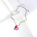 Handgemachte bunte Perlenkette mit süßem rosa Herzanhänger für Mädchen. - Patchwork Herz Stil (XL1740) / Zweifarbiges Herz