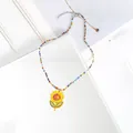 Handgefertigte bunte Perlenhalskette mit gelbem Sonnenblumenanhänger für Mädchen - Gelbe Blume