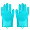 Paar dikke blauwe siliconen afwashandschoenen met geïntegreerde reinigingsborstels - 1 paar / Blauw