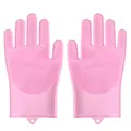 Roze siliconen afwashandschoenen met ingebouwde borstels voor schoonmaak. - 1 paar / Roze