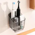 Minimalist wall-mounted grey transparent toothbrush holder with divided compartments - 1 Piece / Transparent Grey