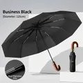 20-rib automatic oversized umbrella with wooden curved handle in sleek business black - Oversized 125cm 20 Ribs / Business Black (20-Rib Double Fiberglass 125cm)