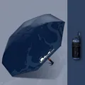 Compact dark blue five-fold mini pocket sun umbrella for men with UV protection case - Enlarged Navy Blue (Hidden Handle) / 19cm Storage Length