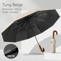 Oversized 20-rib automatic sun and rain umbrella with a wooden curved handle in beige - Oversized 125cm 20 Ribs / Sycamore Beige (20-Rib Double Fiberglass 125cm)