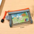 Small grey and orange nylon mesh zipper pouch for bank cards and coins with dimensions - 11.5cm x 8.5cm / Gray