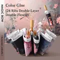 Double-layer 24-rib floral sun umbrella with UV protection and pink blossom design - Dragonfly Dream (3-Fold 24-Rib)