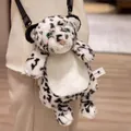Realistic plush white leopard crossbody bag for kids and adults with adjustable black strap - 30cm / White Leopard