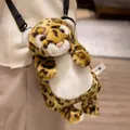 Realistic leopard print tiger-shaped plush crossbody bag for kids with black strap - 30cm / Yellow Leopard