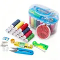 Portable sewing kit set with multi-color threads and essential tools in a clear blue box - Random Color / 10-Piece Set