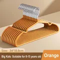 Orange non-slip hangers for kids aged 8-15, durable plastic with metal hooks - Big Kids Style (8-16 Years Old) / 10 Pieces Pack / Vibrant Orange