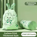 Verdickte grüne Müllbeutel mit Kordelzug und Hasen-Print, 100 Stück pro Rolle - 50x45 cm (2,4 Mikrometer) / Kamelliengrün (100er-Pack)