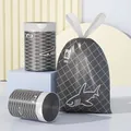 Reißfester schwarzer Müllbeutel mit Kordelzug und weißem Karomuster - 50x45 cm (2,6 Mikrometer) / Haigrau Schwarz (50er Pack)
