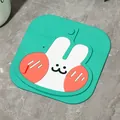 Green square silicone drain mat with a cute white rabbit cartoon design for bathrooms - 1 Piece / Green