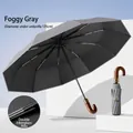 Automatic large mist grey umbrella with 20 double fiberglass ribs and wooden curved handle - Misty Gray (20-Rib Double Fiberglass 125cm)