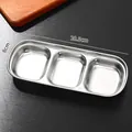 Stainless steel 3-compartment dipping dish in sleek silver finish, size 20.5x8cm - Square Sauce Dish - Three Compartments / Silver