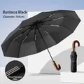 Automatic business black umbrella with solid wood curved handle and large canopy - Business Black (Triple Fiberglass 105cm)