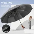 Elegant mist grey automatic large umbrella with wooden curved handle and 104cm wide canopy - Misty Gray (Triple Fiberglass 105cm)