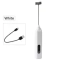 White portable electric milk frother with USB charging cable for creamy coffee foam - 3-Speed Adjustable White Rechargeable