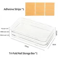 Boîte de rangement transparente 3 couches pour faux ongles avec bandes adhésives - Style Transparent Pliant à 3 Couches / 1 Pièce