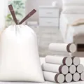 Weiße Müllbeutel mit braunem Kordelzug, praktische Rollenpackung für Küche und Haushalt - 45x50cm / 15 Stück/Rolle / Creme
