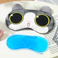 Schattig cartoon kat slaapmasker met herbruikbare blauwe gel koelpad voor oogzorg - Grijze Kat / Grijs