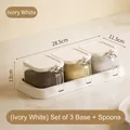 Elegant ivory white seasoning box set including three jars and base for kitchen - 3-Piece Set with Base and Spoon / White