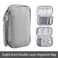 Portable light grey double-layer electronics travel organizer bag for cables and power bank - Double Layer / 19x11.5x5cm / Gray