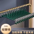 Heavy duty traceless dark green pants hangers with strong metal anti-slip clips for closet - Adjustable Clip Non-marking Hanger / Luxury Green