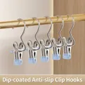 Pack of 5 light blue dipped non-slip stainless steel hanging clip hooks for storage - Non-marking Soft Rubber Style / 5 Pieces / Sky Blue