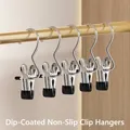 5-Pack black PVC coated stainless steel non-slip laundry clip hooks for wardrobe. - Non-marking Soft Rubber Style / 5 Pieces / Obsidian Black