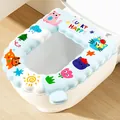 Waterproof light blue toilet seat pad with cute cartoon cats and Lucky Happy text - Blue Lucky Cat / Lucky Cat