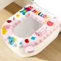 Cute pink waterproof toilet seat cover featuring cartoon rabbit and HELLO! pattern - Pink Apple Rabbit / Apple