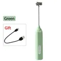 Handheld electric milk frother in green with USB charging cable for coffee - 3-Speed Adjustable Green Rechargeable