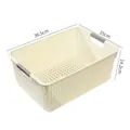 Cesta de almacenamiento grande de plástico crema con asas grises, 36,5x25x14,2cm - 36.5x25x14.2cm