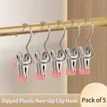 5pcs set of pink non-slip stainless steel clothespins with hooks for drying - Non-marking Soft Rubber Style / 5 Pieces / Peach Pink