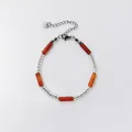 Armband im neuen chinesischen Stil mit natürlichem rotem Achat und silbernen Quadratperlen - Unregelmäßiger Silber Roter Achat 5 Segmente