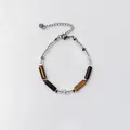 Elegantes Armband im neuen chinesischen Stil mit Tigerauge-Steinen und Silberperlen - Unregelmäßiger Silber Tigerauge 4 Segmente